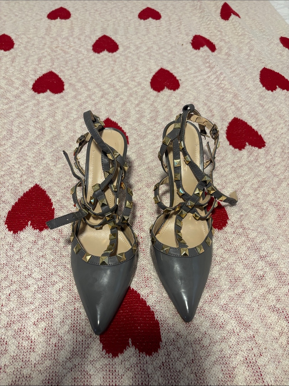 Sergio Rossi Gray Pointed Stud-Trim Wrap Tie Heels